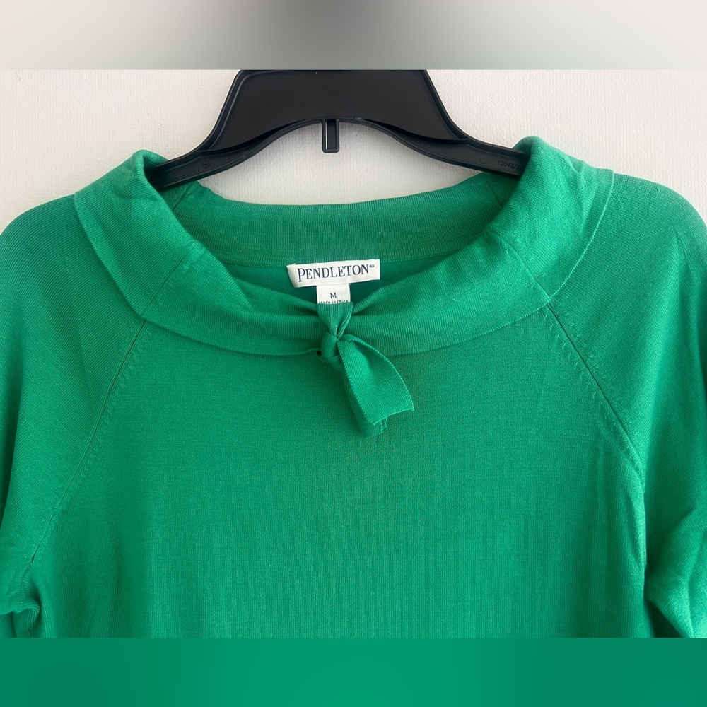 PENDLETON Kelly Green Bow Neck Silk Blend Sweater Retro Preppy Old Money | Sz M - Picture 8 of 12